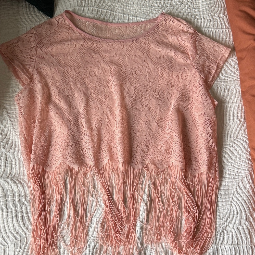 Lace Fringe Pink Top